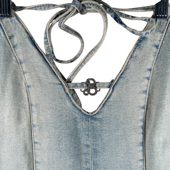 Zara Barbie Denim Jumpsuit | Light Wash Flared Leg Halter | Y2k Cowgirl | Small - Picture 5 of 8